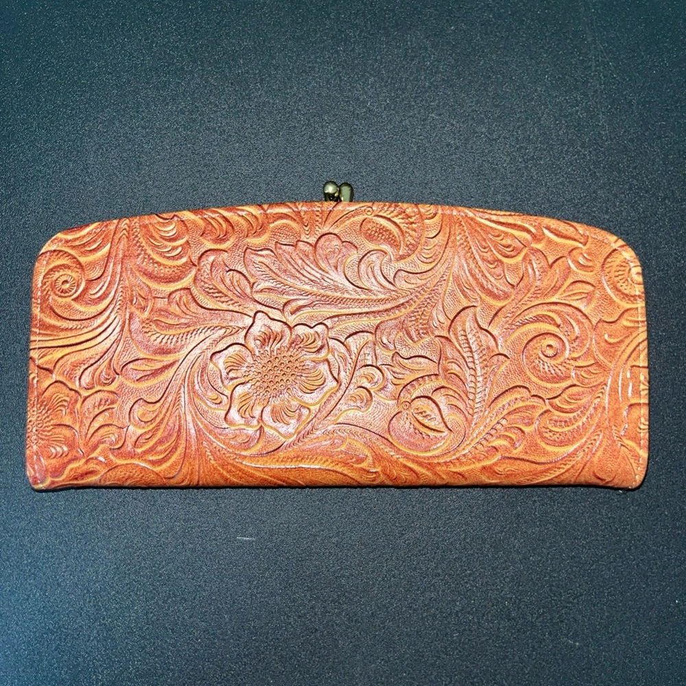 Elegant Floral Embossed Clutch - Cowhide/Leather